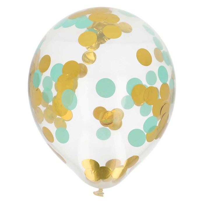 Ballons mit Konfetti Gold & Mint 30 cm 4 Stück