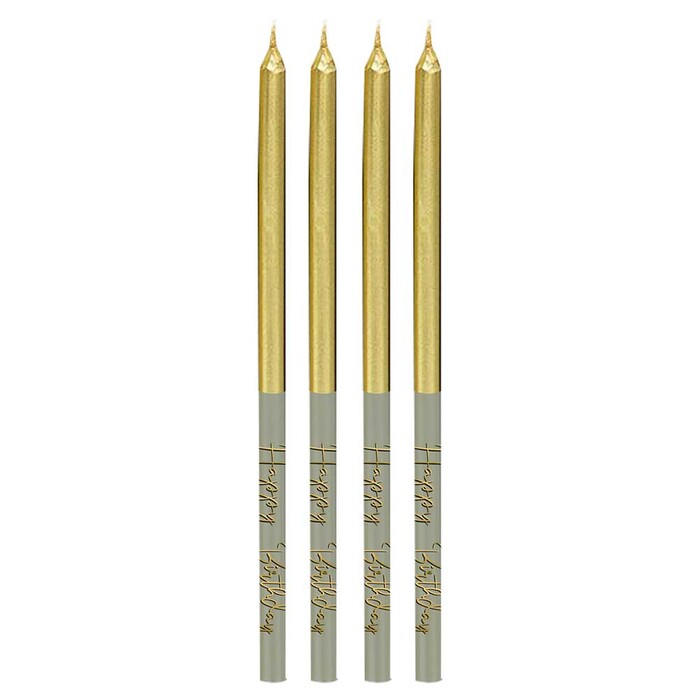 Kerzen Golden Dawn Happy Birthday 16 Stück grau/gold