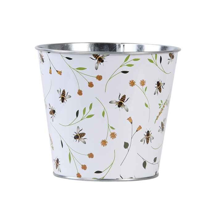 Blumentopf mit Bienenmuster weiß