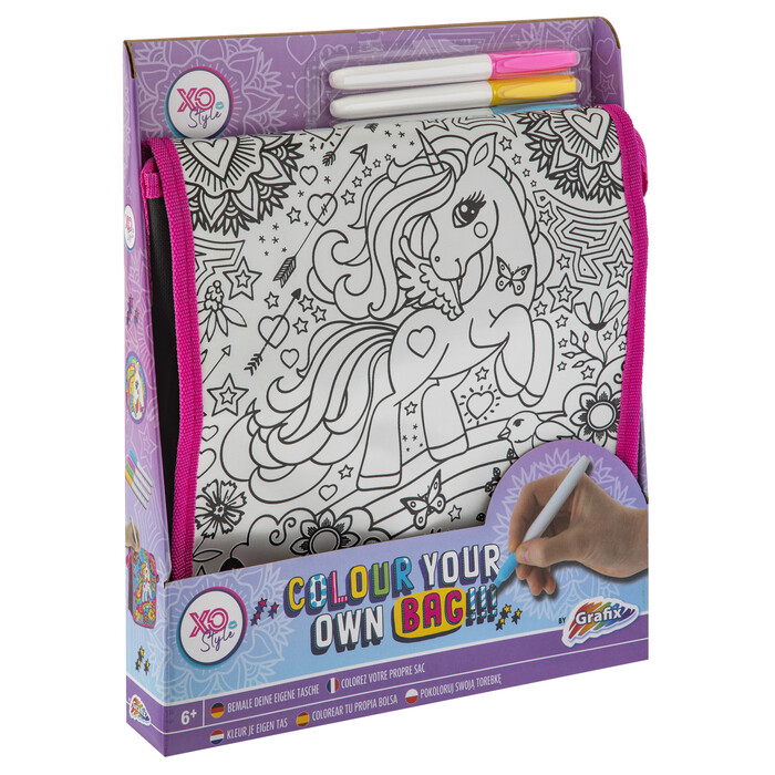 GRAFIX Einhorn Tasche zum Bemalen inkl. 4 Textilmarker
