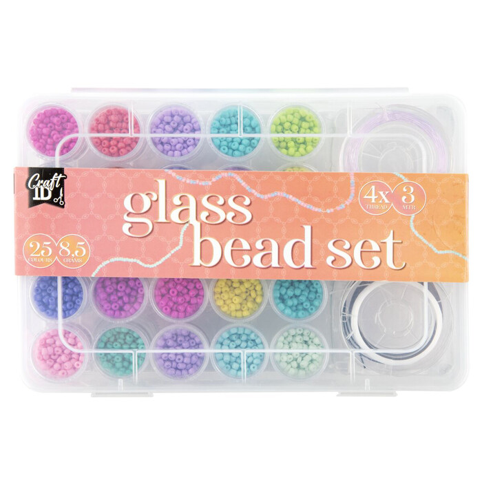 Glasperlen-Set 25 x 8,5 g inkl. 4 Fäden