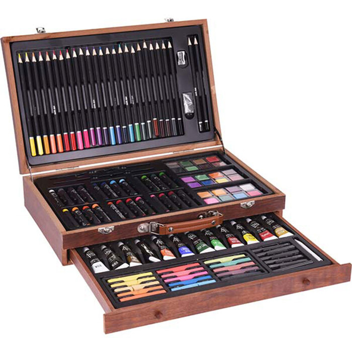 Künstler-Koffer 112 Teile inkl. Buntstifte, Acrylfarben, Kreiden