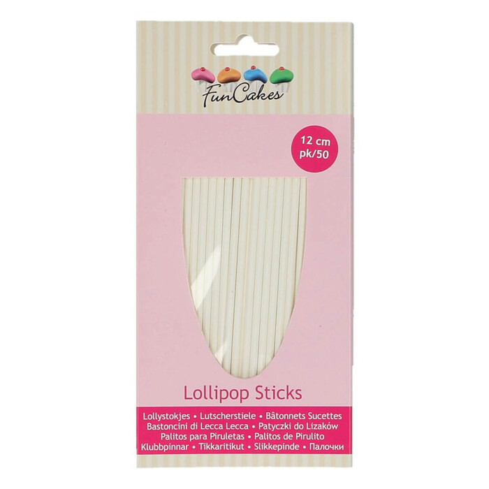 FUNCAKES Stäbchen für Cake Pops 12cm 50 Stück weiß