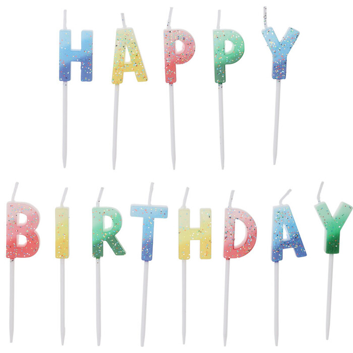 Kerzen-Set Happy Birthday 13-teilig bunt