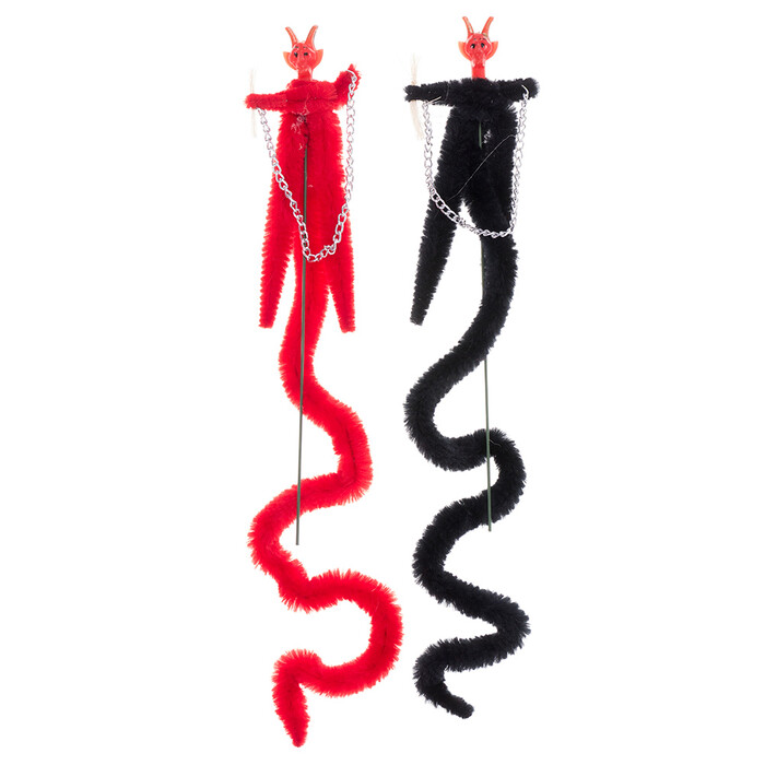 Krampus mit Kette aus Chenilledraht 2 Stück schwarz/rot