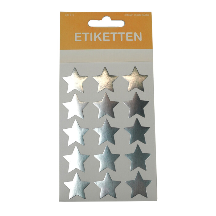 Sticker Sterne groß Ø 23 mm 3 Blatt silber