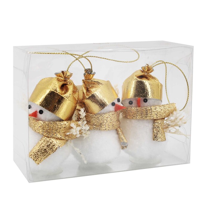 Weihnachtsbehang Schneemann mit Hut 3 Stück gold
