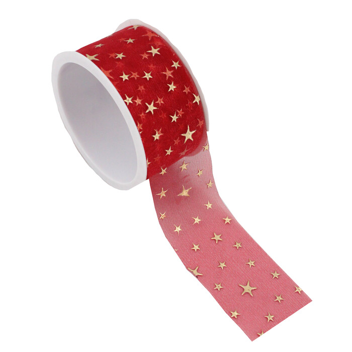 Geschenkband Sterne 2 m x 40 mm rot/gold