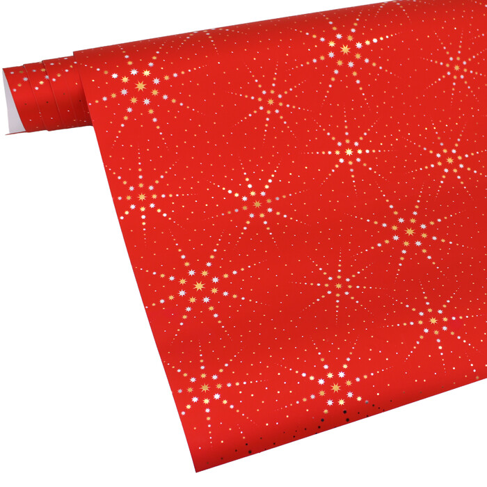 Geschenkpapier Metallic Sterne 1,5 m x 70 cm rot