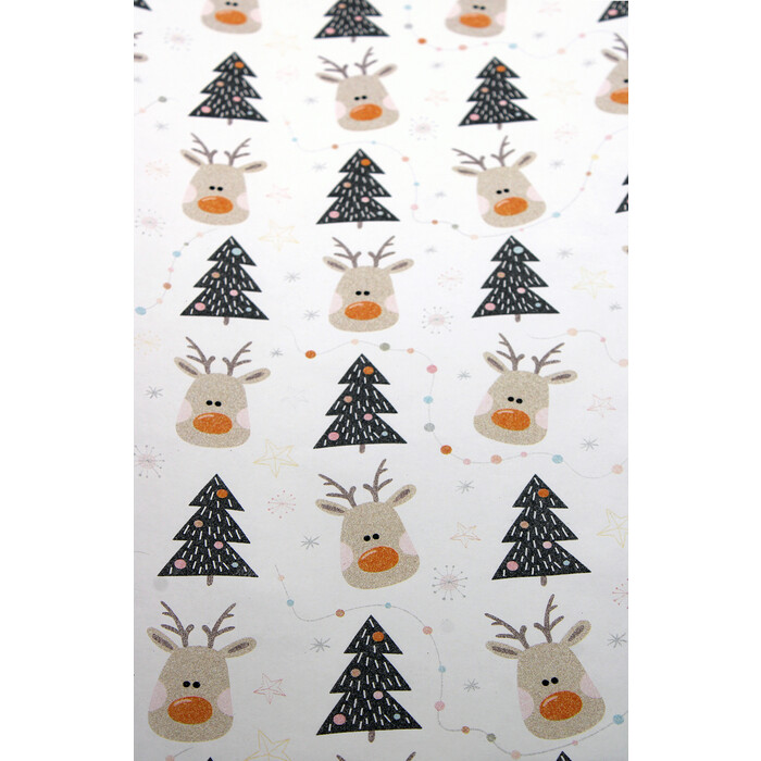 Geschenkpapier Rudolph 2 m x 70 cm weiß