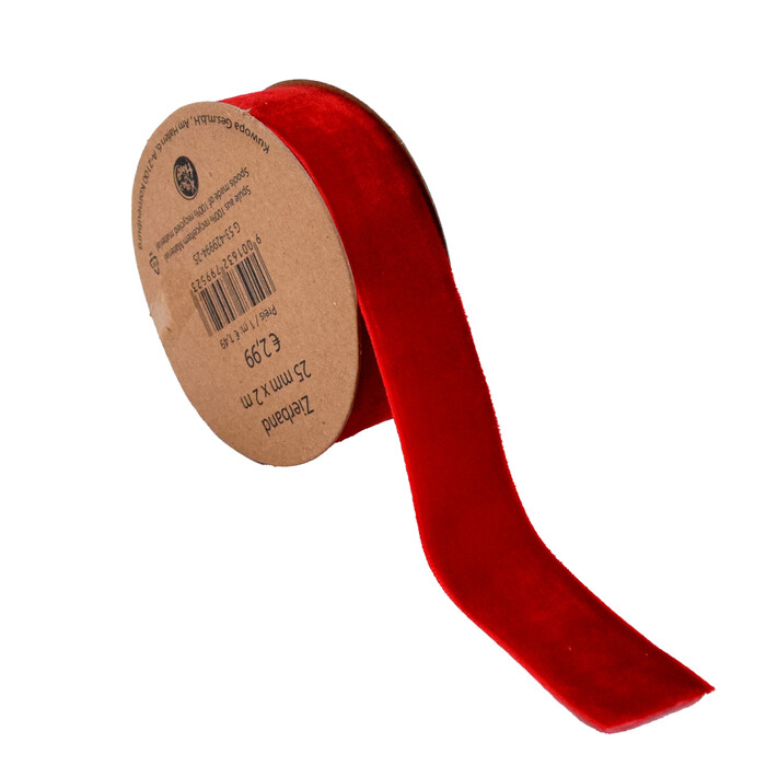 Geschenkband aus Samt 2 m x 25 mm rot
