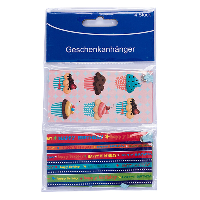 Geschenkanhänger 4er Pack Happy Birthday und Cupcakes