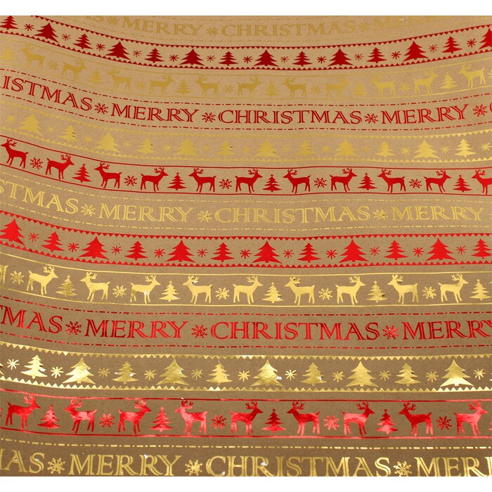 Geschenkpapier Bäume und Rehe 2 m x 70 cm gold/rot