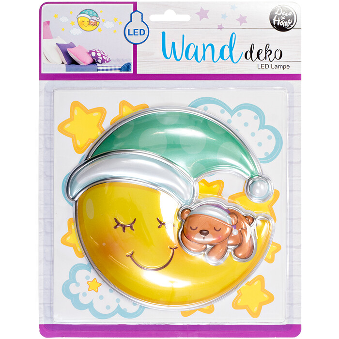 Wandsticker mit LED-Lampe Mond 18 x 17,5 cm selbstklebend