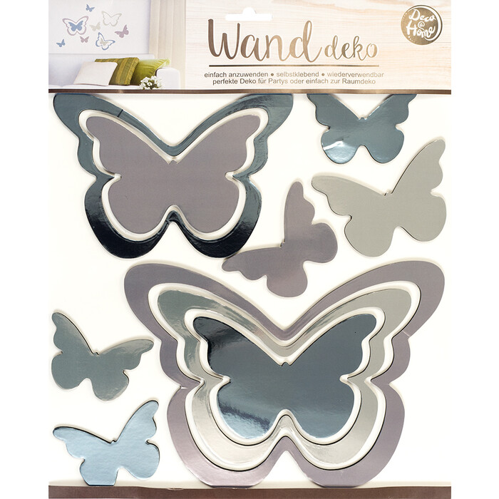 Sticker Wanddeko Schmetterlinge selbstklebend silber