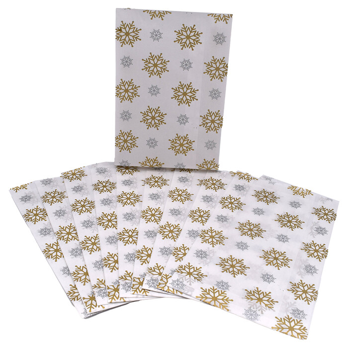 Papierbeutel Schneeflocken fettabweisend 150 x 55 x 245 mm 10 Stück