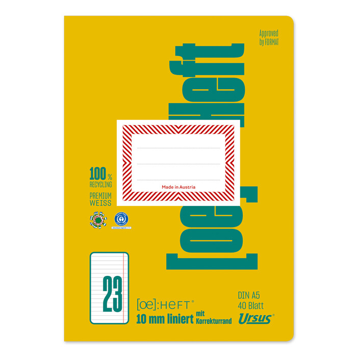 URSUS Schulheft OE.33 A5 40 Blatt 10 mm liniert mit Korrekturrand