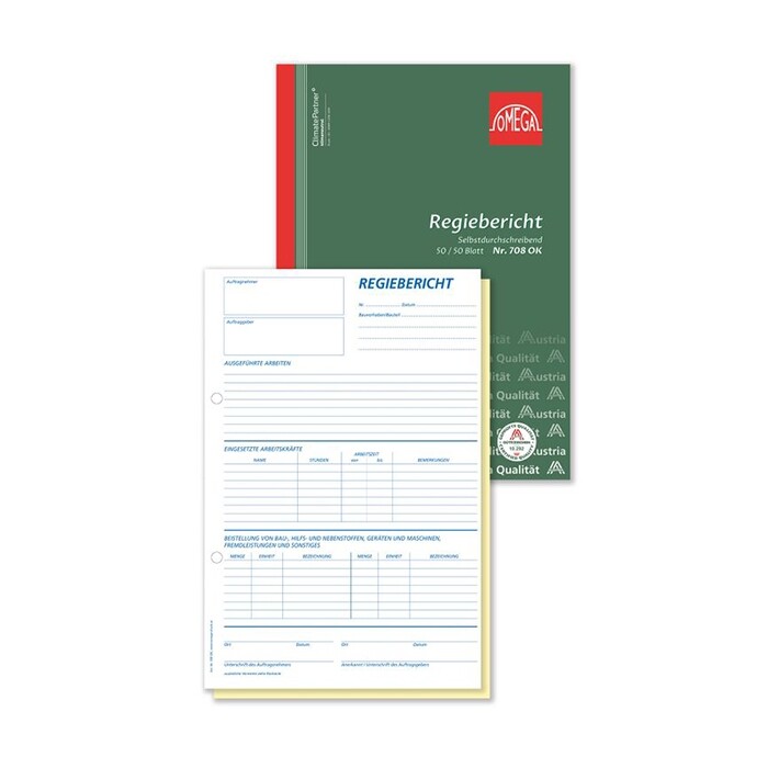 OMEGA Regiebericht, A4 hoch, 2 x 50 Blatt