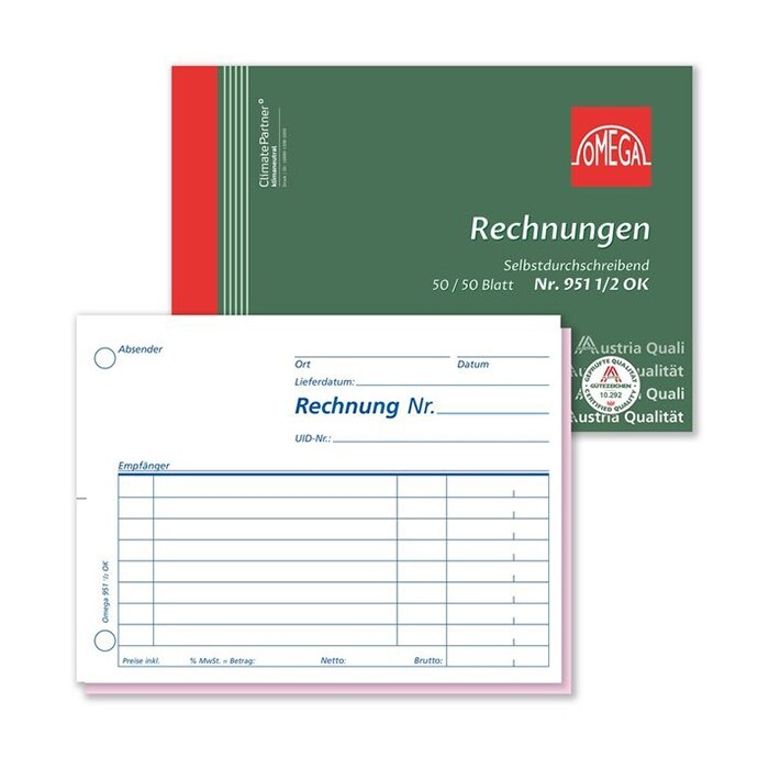 OMEGA Rechnungsblock, A6 quer, 2 x 50 Blatt