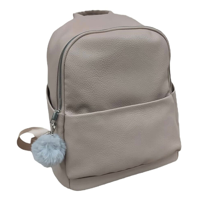 Cityrucksack aus veganem Leder mit Plüschanhänger beige