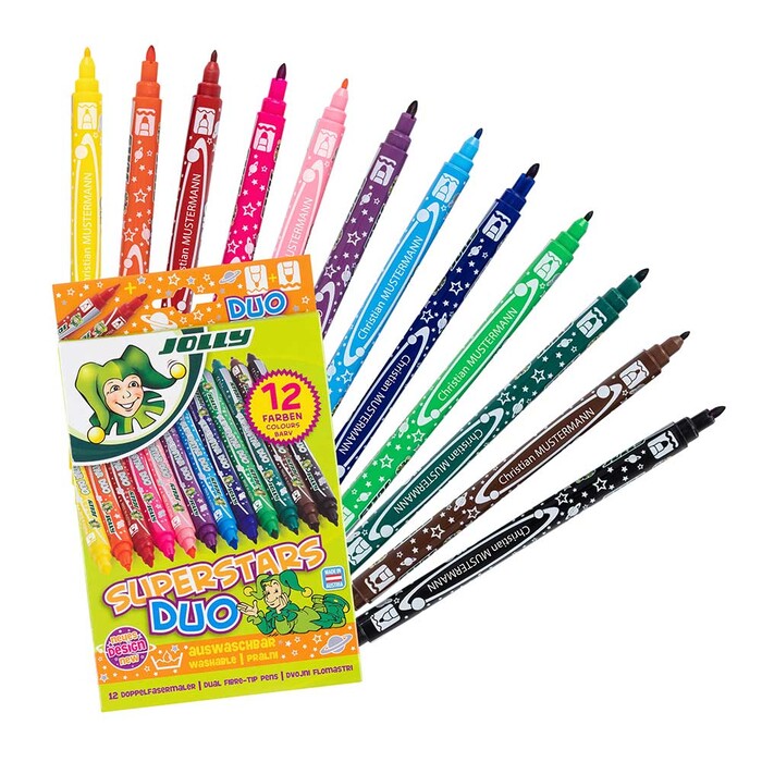 JOLLY Fasermaler Superstars Duo auswaschbar 12er-Pack personalisierbar mehrfarbig