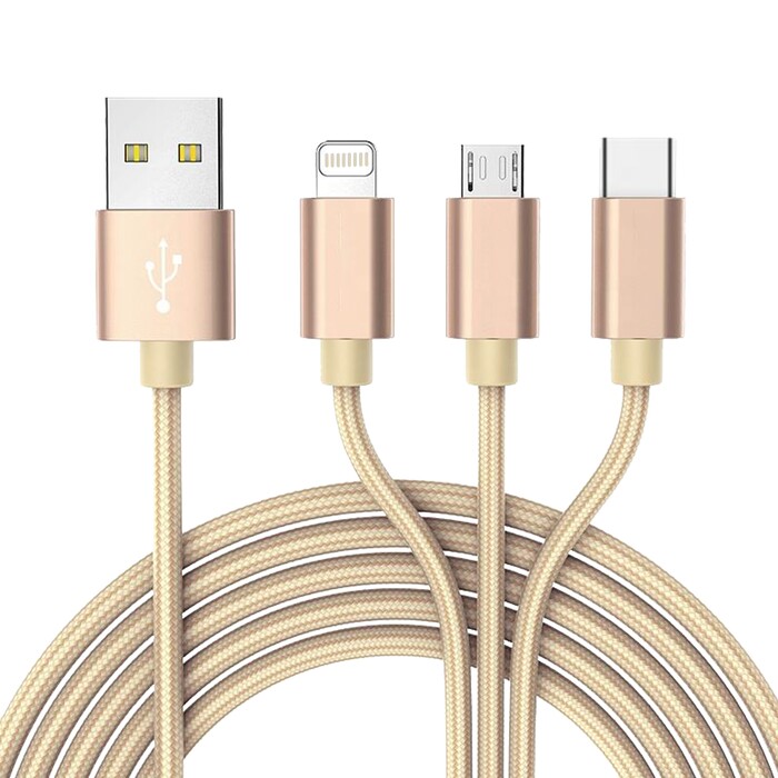 BE COOL Ladekabel 3in1 Lightning/Micro-USB/USB-C 1m gelb