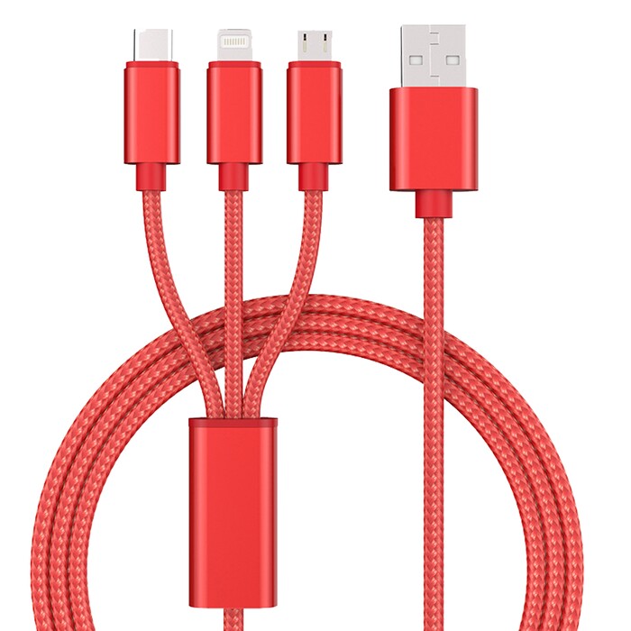 BE COOL Ladekabel 3in1 Lightning/Micro-USB/USB-C 1m rot