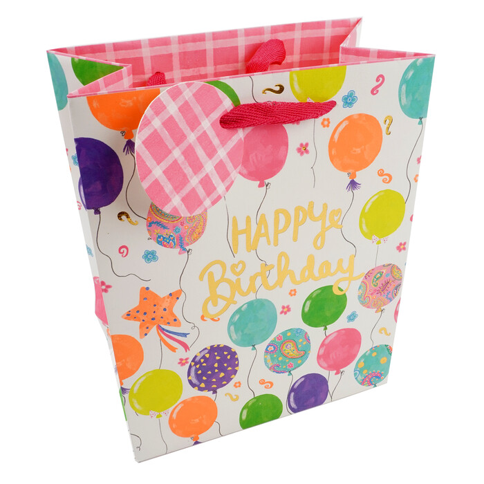 Tragetasche Happy Birthday mit Luftballons A5 bunt