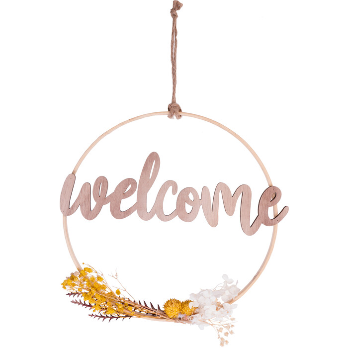 NOVOOO Hängedeko Kranz Welcome mit Blumen gelb/weiß