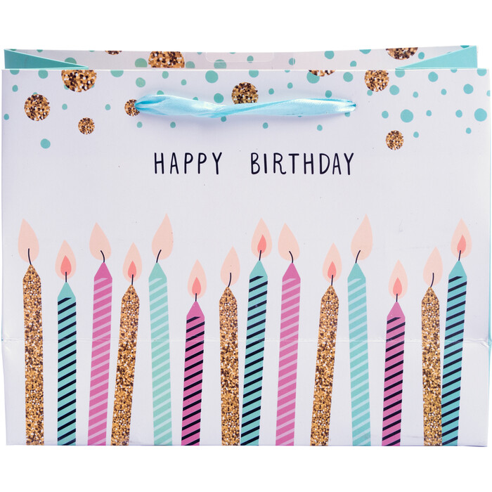 Tragetasche Happy Birthday mit Kerzen A5 quer bunt