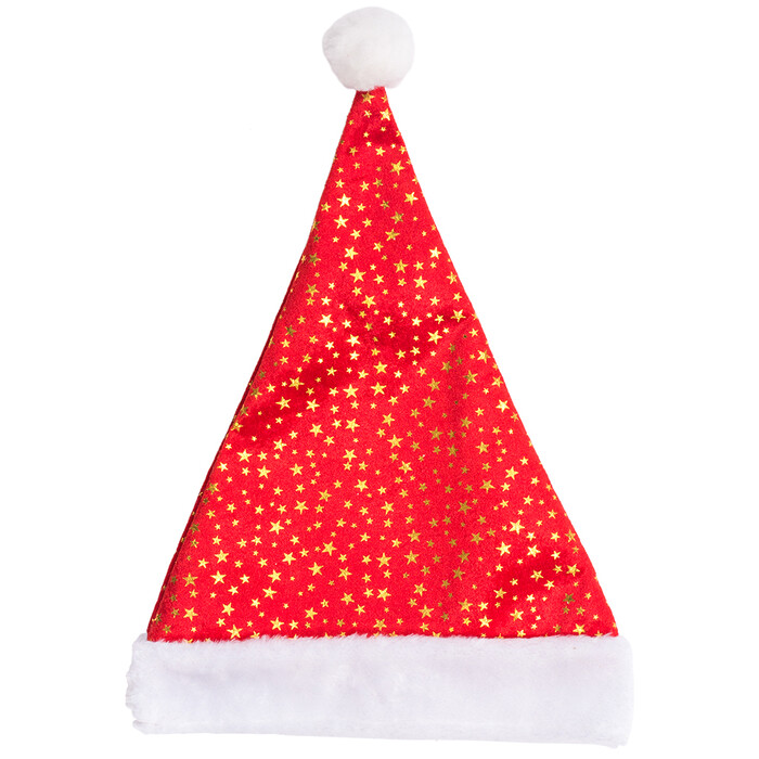 Santa Mütze mit goldenen Sternen 35 cm rot