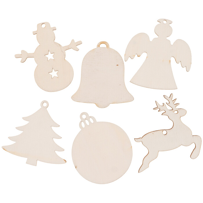NOVOOO Seasons Xmas Holzfiguren zum Aufhängen 6 Motive je 3 Stück natur