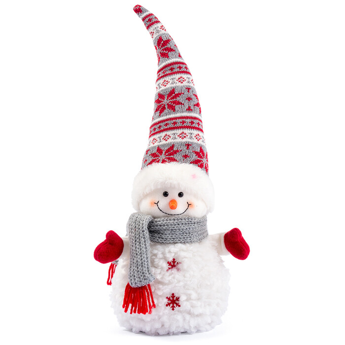 NOVOOO Seasons Xmas Standdeko Schneemann mit Mütze und Schal 45 cm weiß/rot/grau
