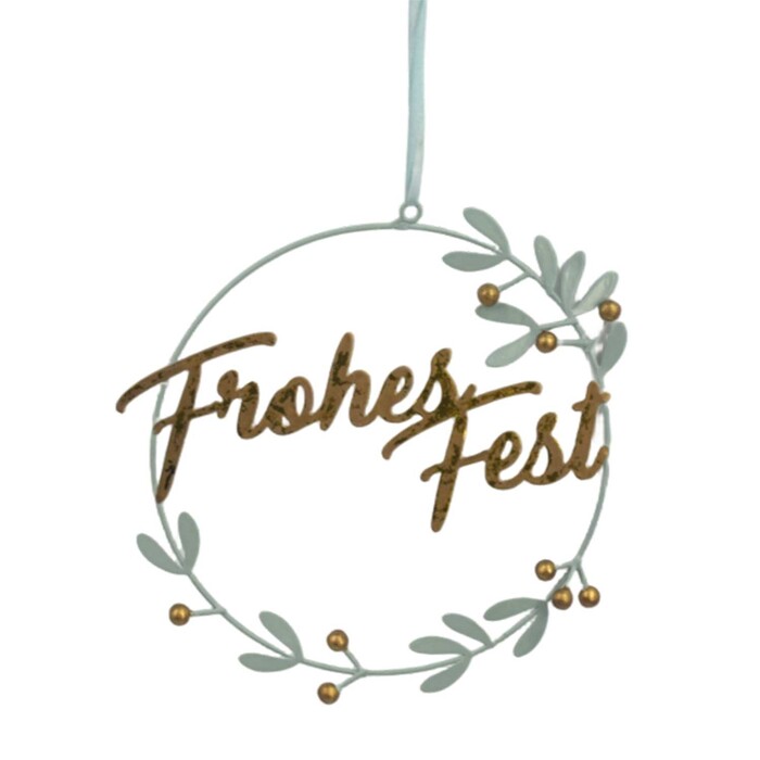 Hängedeko Frohes Fest aus Metall ca. 18 cm
