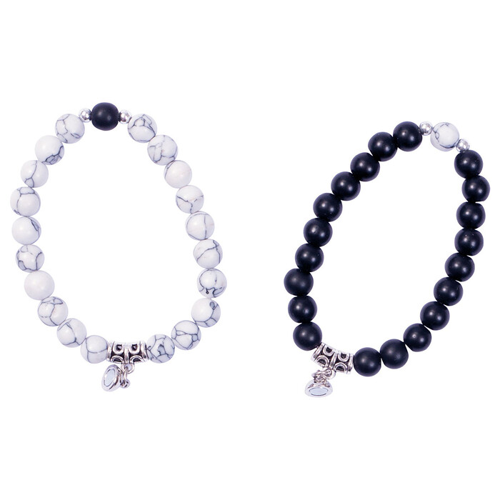 Perlenarmband-Set aus Glas und Acryl schwarz/weiß