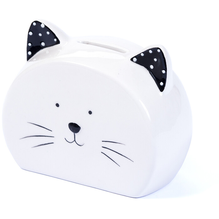 Spardose Katze flach 10 x 6,5 x 12,5 cm weiß