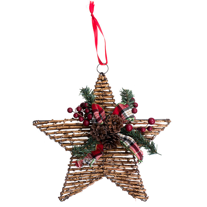 NOVOOO Seasons Xmas Hängedeko Stern mit Gesteck 30 cm