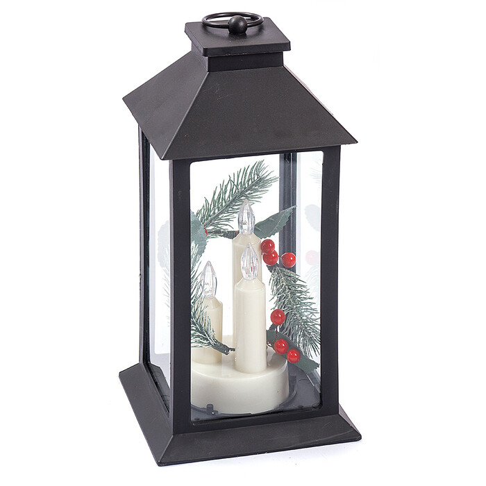 NOVOOO Seasons Xmas Laterne mit LED-Kerzen und Gesteck schwarz