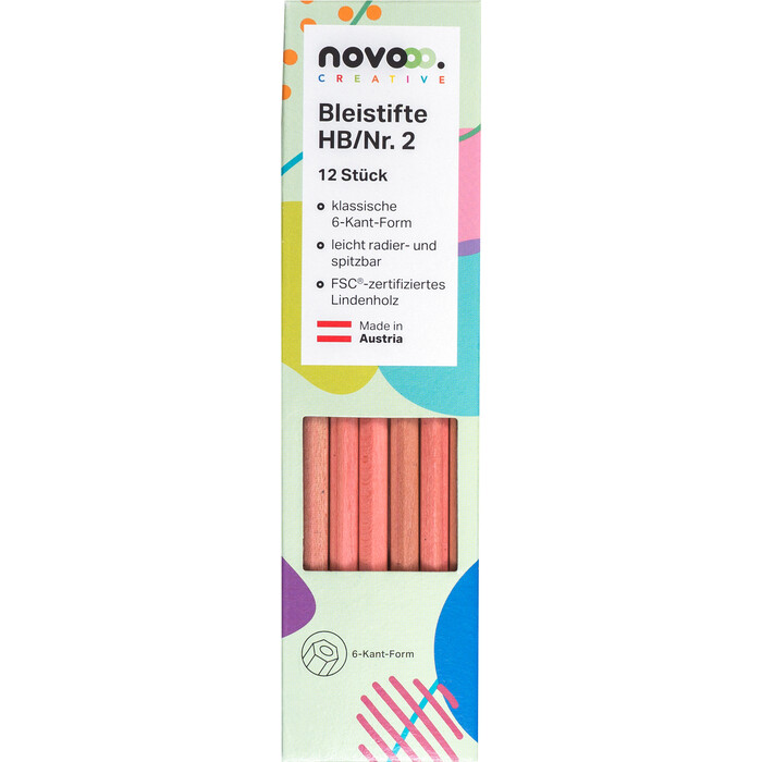 NOVOOO Creative Bleistifte HB 12 Stück natur lackiert
