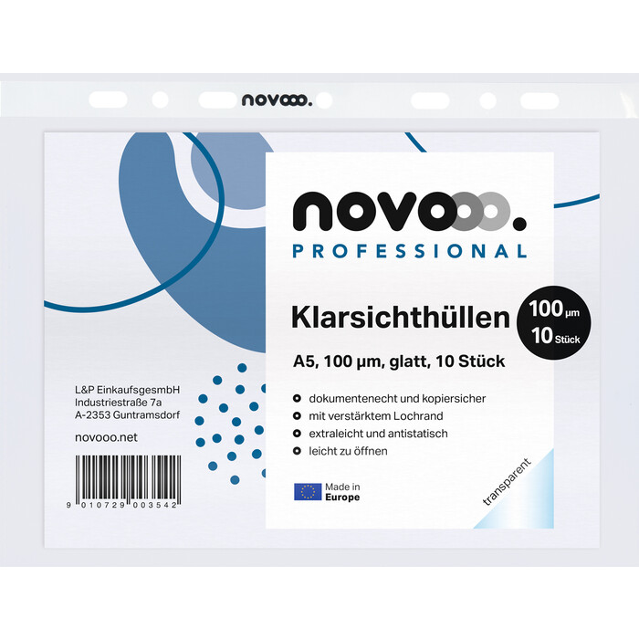 NOVOOO Professional Klarsichthülle A5 100 mµ glatt 10 Stück transparent