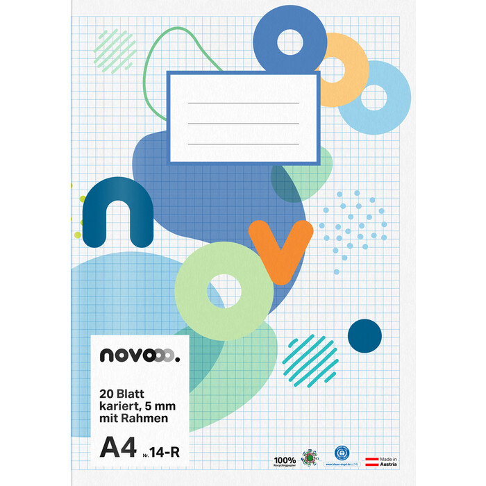 NOVOOO Heft A4 20 Blatt kariert 5 mm mit Rahmen Nr. 14-R
