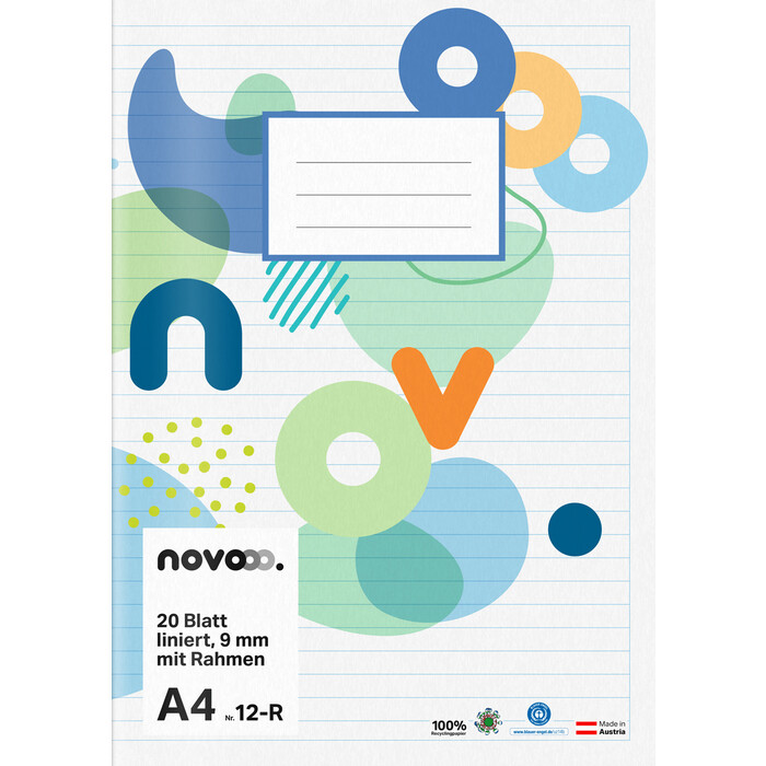 NOVOOO Heft A4 20 Blatt liniert 9 mm mit Rahmen Nr. 12-R
