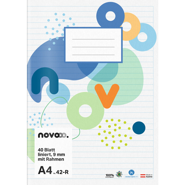 NOVOOO Heft A4 40 Blatt liniert 9 mm mit Rahmen Nr. 42-R