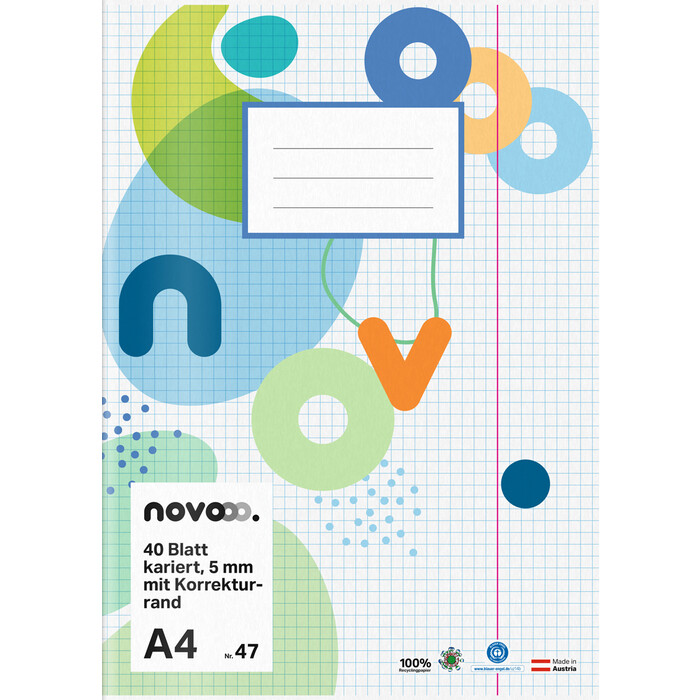 NOVOOO Heft A4 40 Blatt kariert 5 mm mit Korrekturrand Nr. 47