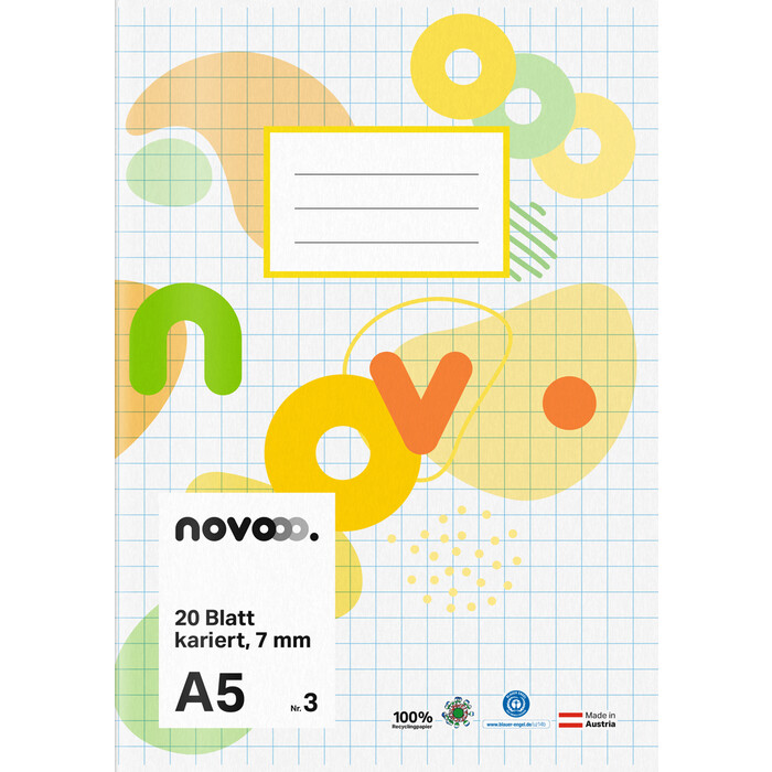 NOVOOO Heft A5 20 Blatt kariert 7 mm Nr. 3