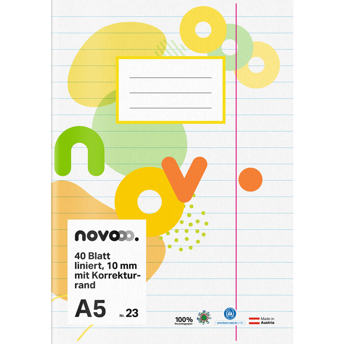 NOVOOO Heft A5 40 Blatt liniert 10 mm mit Korrekturrand Nr. 23