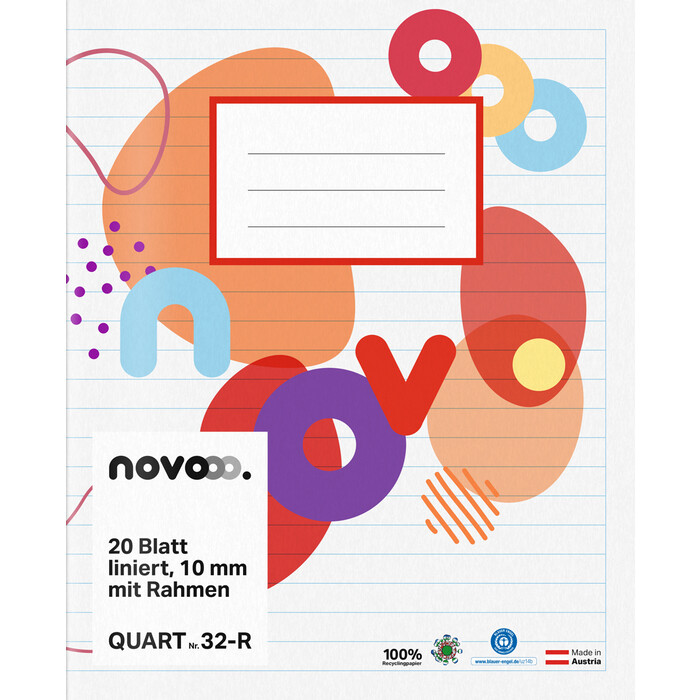 NOVOOO Heft Quart 20 Blatt liniert 10 mm mit Rahmen Nr. 32-R