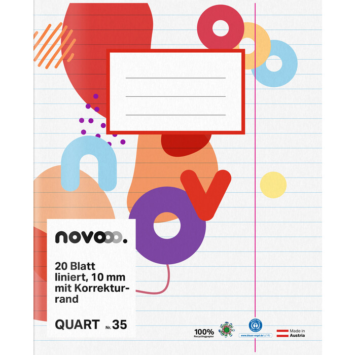 NOVOOO Heft Quart 20 Blatt liniert 10 mm mit Korrekturrand Nr. 35