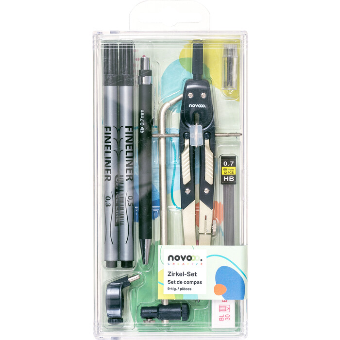 NOVOOO Creative Zirkel-Set 9-teilig schwarz