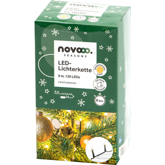 NOVOOO Seasons LED-Lichterkette mit 120 warmweißen Lämpchen + 9m schwarzes Kabel